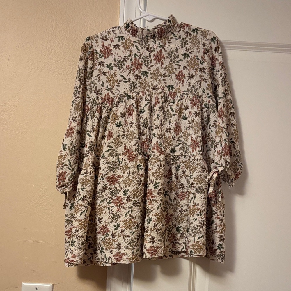 Floral Kids Dress - Cream and Brown